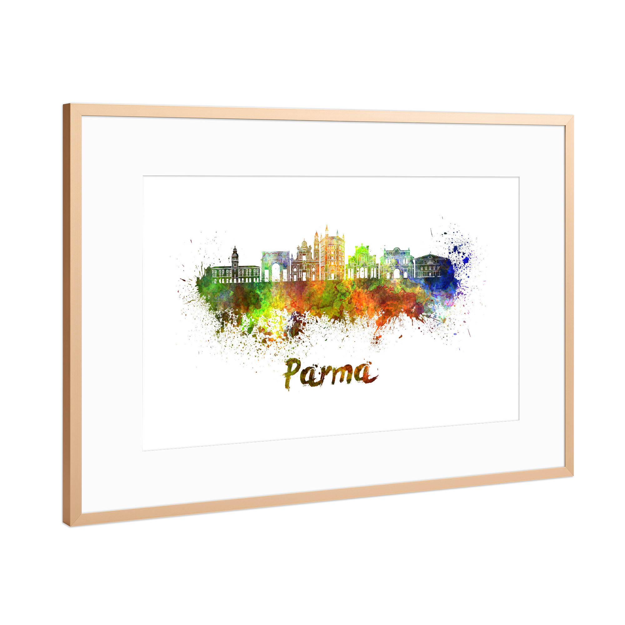 Poster mit Rahmen Kupfer "PARMA skyline in watercolor-b" artboxONE - Städte,Abstrakt,Architektur