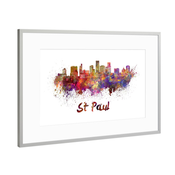 Poster mit Rahmen Silber "ST PAUL skyline in watercolor" artboxONE - Städte,Abstrakt,Architektur