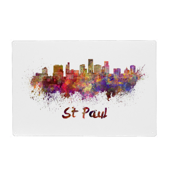 Holzbild "ST PAUL skyline in watercolor" artboxONE - Städte,Abstrakt,Architektur