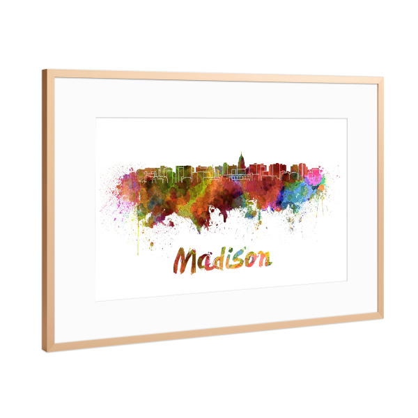 Poster mit Rahmen Kupfer "MADISON skyline in watercolor-b" artboxONE - Städte,Abstrakt,Architektur