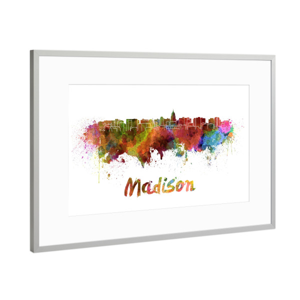 Poster mit Rahmen Silber "MADISON skyline in watercolor-b" artboxONE - Städte,Abstrakt,Architektur