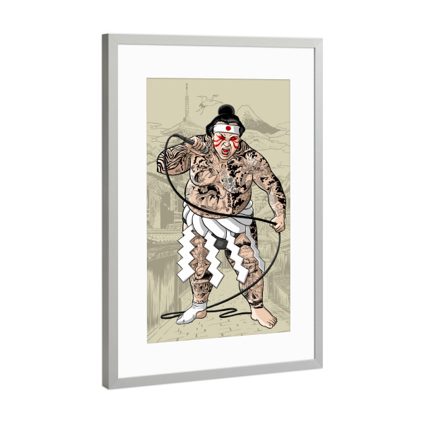 Poster mit Rahmen Silber "Yakuza sumo wrestler singer" artboxONE - Städte / Tokio