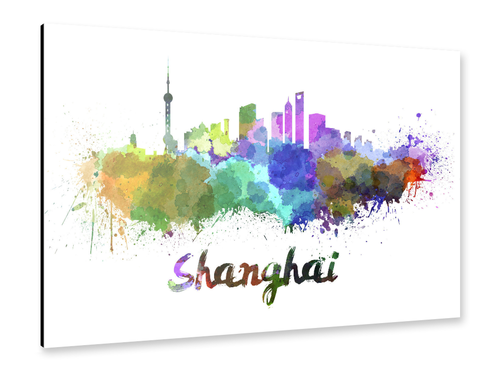 Alu-Dibond "SHANGHAI skyline in watercolor-x" 75x50 cm artboxONE