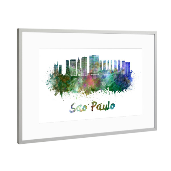Poster mit Rahmen Silber "SAO PAULO skyline in watercolor-x" artboxONE - Städte,Abstrakt,Architektur