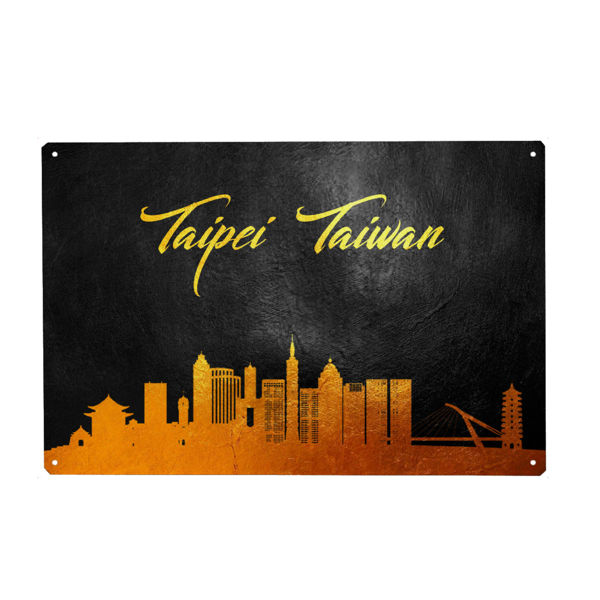 Metall Poster "Taipei Taiwan Gold Skyline" artboxONE - Städte - Taipei,Taiwan,Gold,Skyline,City,Stadt - Blechschild