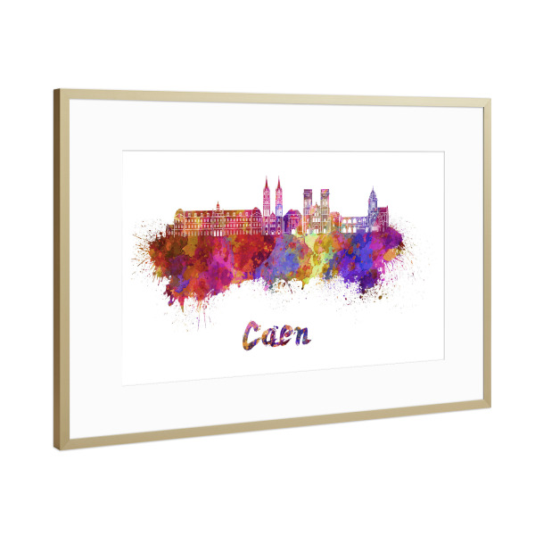 Poster mit Rahmen Gold "CAEN skyline in watercolor-b" artboxONE - Städte,Reise,Abstrakt,Architektur