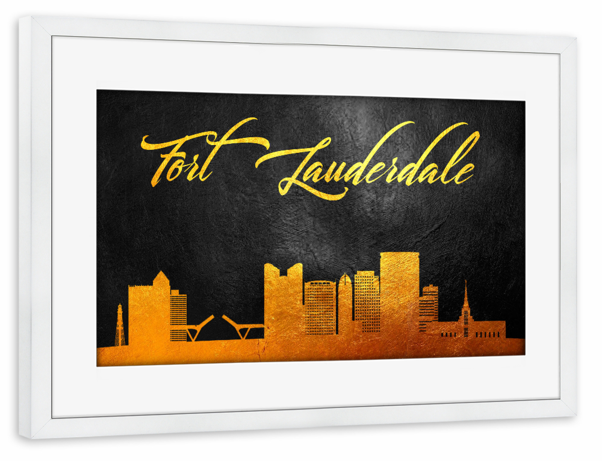 Poster mit Rahmen weiß "Fort Lauderdale Florida Gold" artboxONE - Städte - Fort lauderdale,Florida,Gold,Skyline
