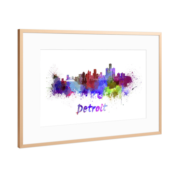 Poster mit Rahmen Kupfer "DETROIT skyline in watercolor" artboxONE - Städte,Abstrakt,Architektur
