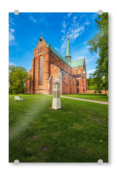 Acrylglasbild "Skulptur, Bank und Münster" artboxONE - Natur,Reise,Architektur,Städte / Weitere