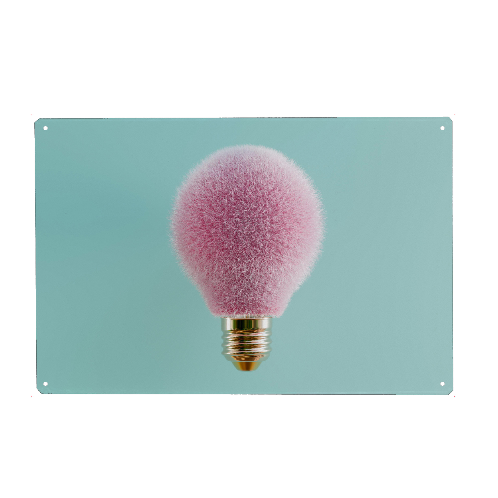Metall Poster "Hairy light bulb" artboxONE - Abstrakt,Lustig - Light bulb,Hairy,Idea,Concept,Humor,Creativity,Fur,Pastel,Energy,Light,Collage