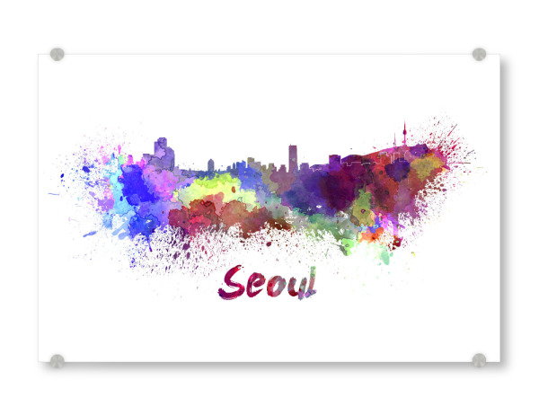 Acrylglasbild "SEOUL skyline in watercolor-x" artboxONE - Städte,Abstrakt,Architektur
