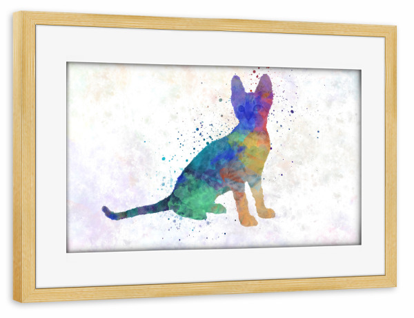 Poster mit Rahmen kiefer "Savannah cat in water color" artboxONE - Tiere,Abstrakt