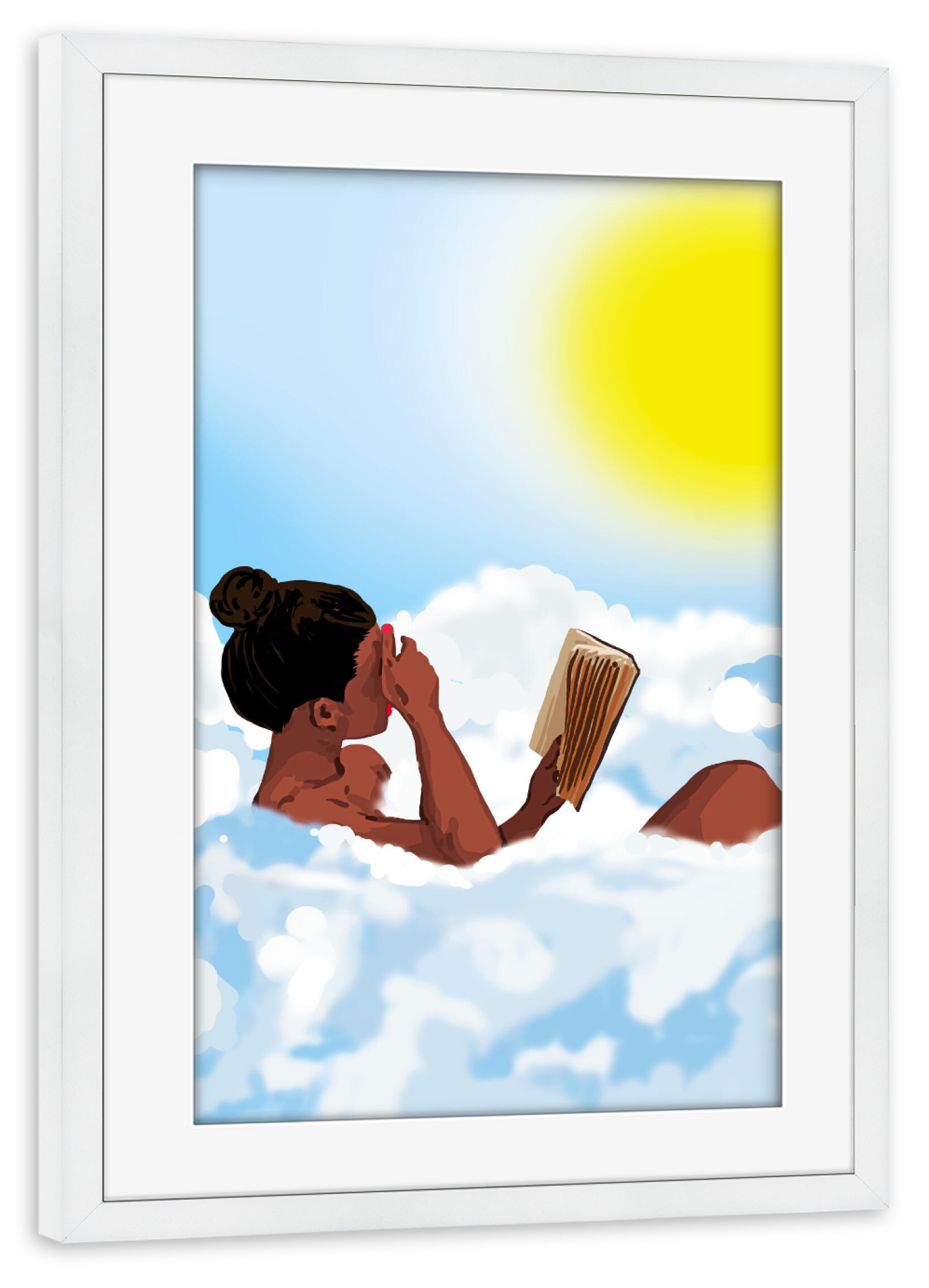 Poster mit Rahmen weiß "Reading on Clouds" artboxONE - Menschen