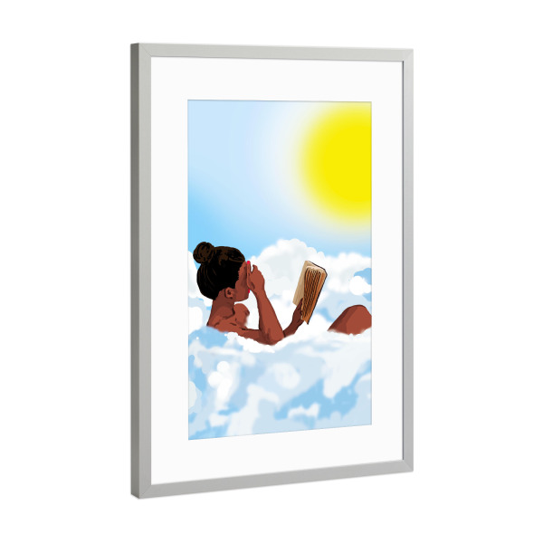 Poster mit Rahmen Silber "Reading on Clouds" artboxONE - Menschen