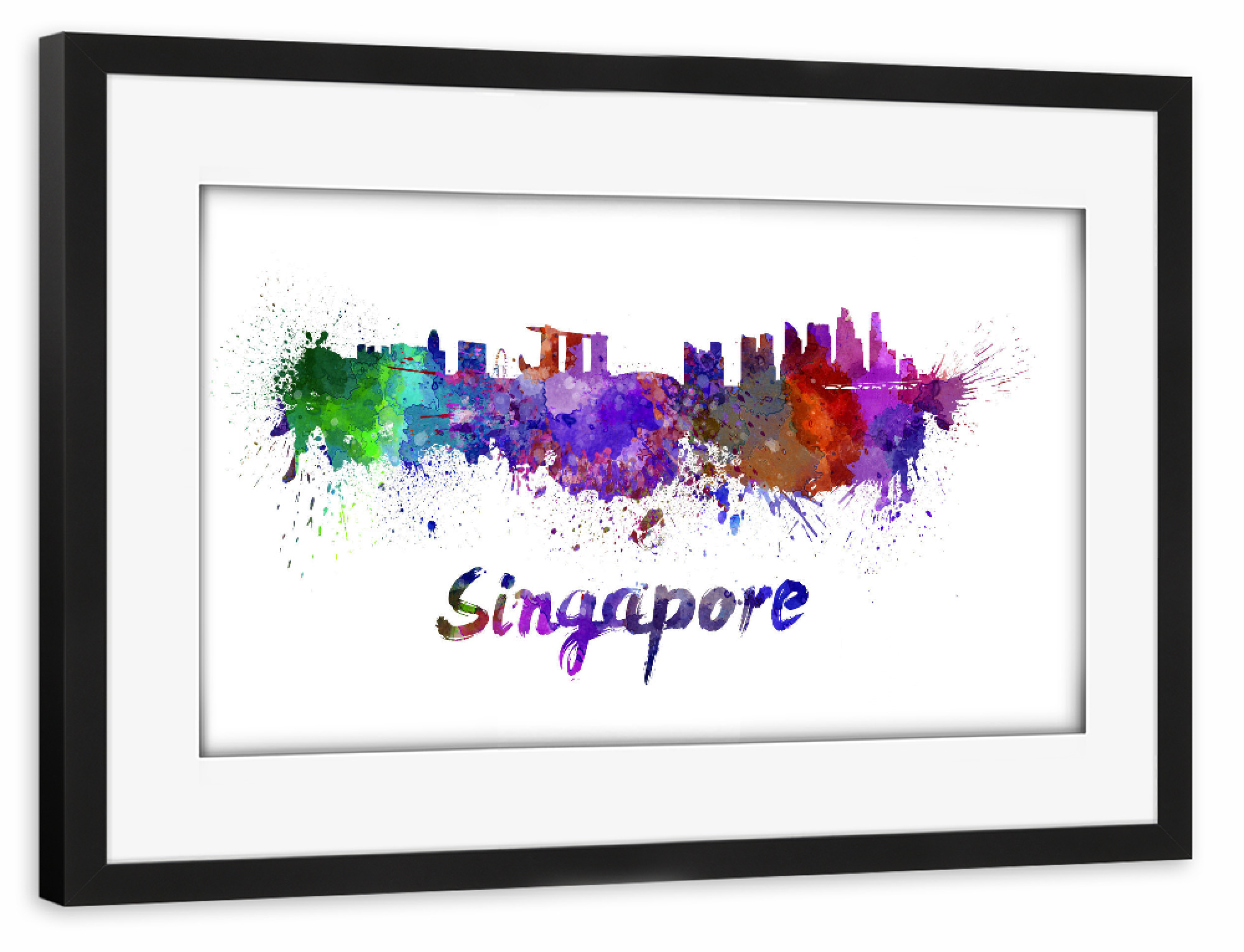 Poster mit Rahmen schwarz "SINGAPORE skyline in watercolor-x" artboxONE - Städte,Abstrakt,Architektur