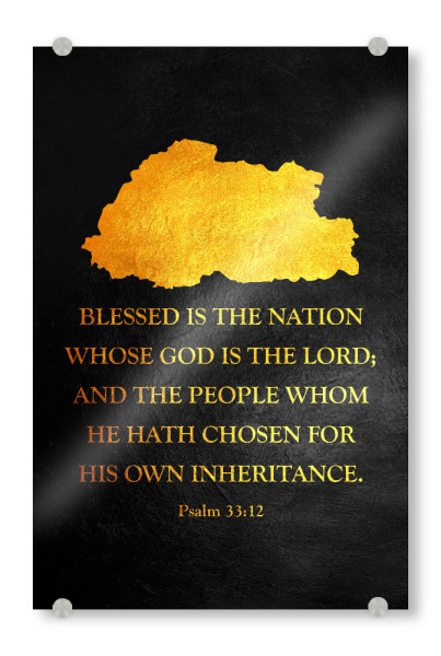 Acrylglasbild "Bhutan Bible Verse Gold Map" artboxONE - Reise / Länder - Bhutan,Gold,Map,Karte