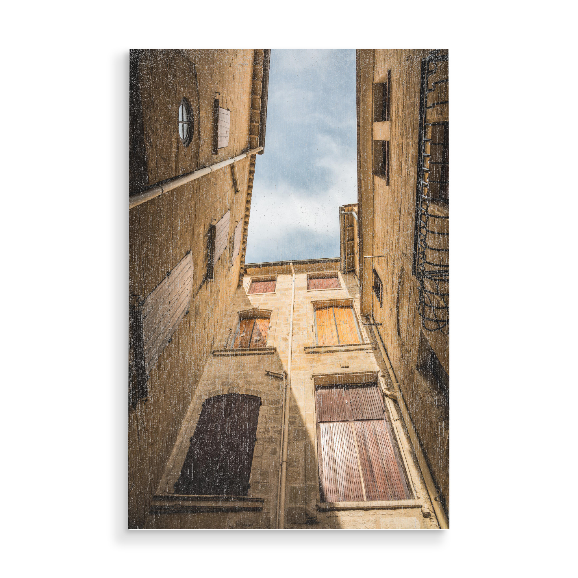Holzbild "Facades of Sommieres" artboxONE - Architektur,Reise / Länder