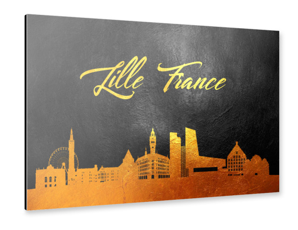 Alu-Dibond "Lille France Gold Skyline" 30x20 cm artboxONE