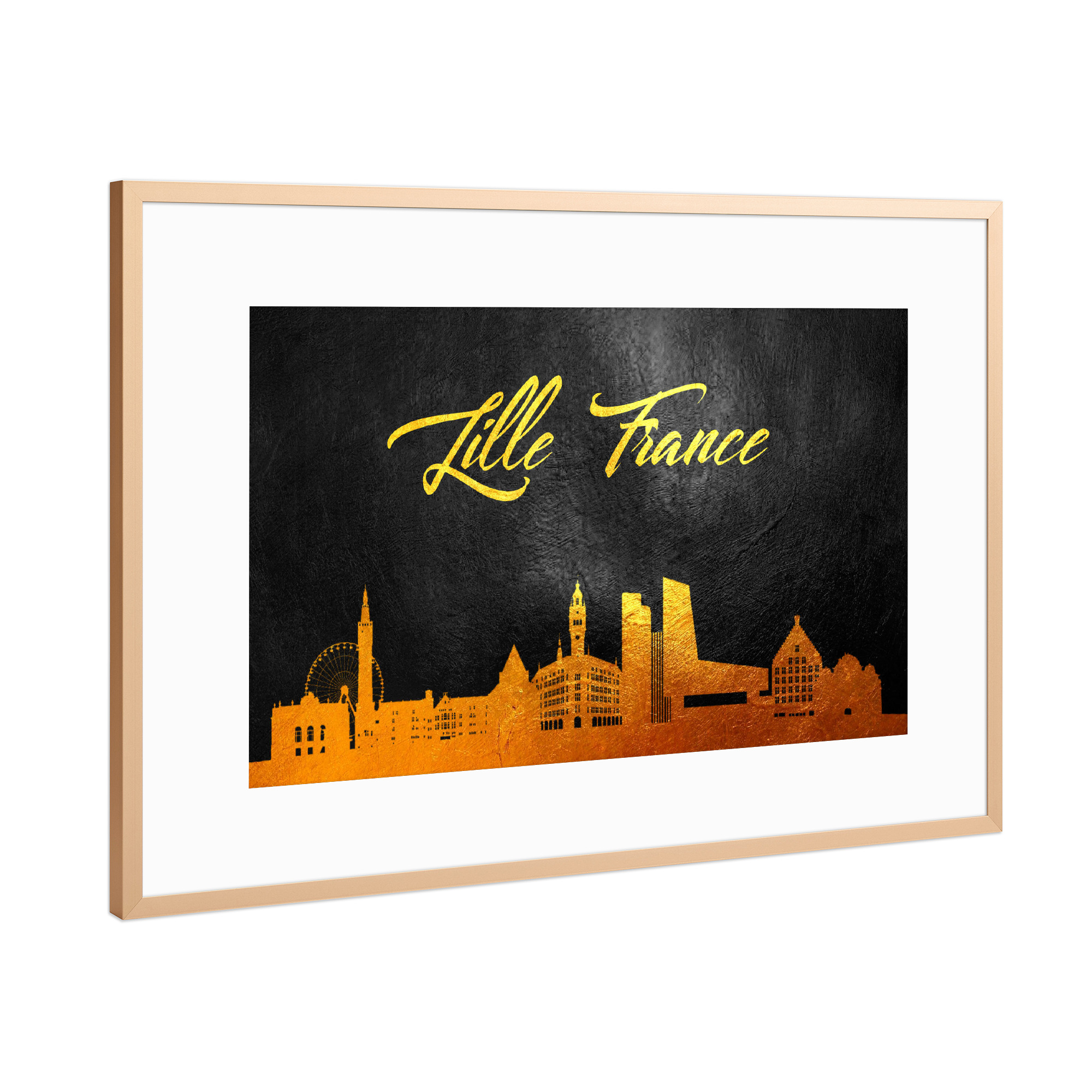 Poster mit Rahmen Kupfer "Lille France Gold Skyline" artboxONE - Städte - Gold,Skyline,Lille,France,City,Stadt,Frankreich