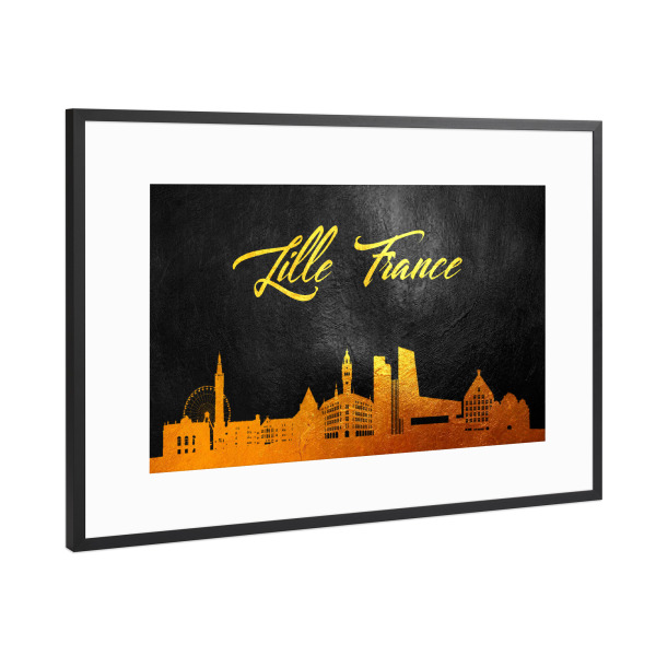 Poster mit Rahmen Schwarz (Metallic) "Lille France Gold Skyline" artboxONE - Städte - Gold,Skyline,Lille,France,City,Stadt,Frankreich