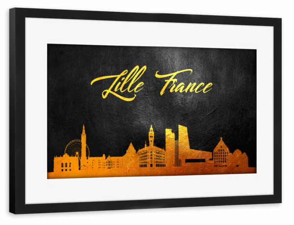 Poster mit Rahmen schwarz "Lille France Gold Skyline" artboxONE - Städte - Gold,Skyline,Lille,France,City,Stadt,Frankreich
