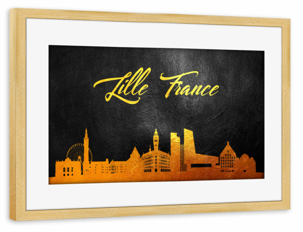 Poster mit Rahmen kiefer "Lille France Gold Skyline" artboxONE - Städte - Gold,Skyline,Lille,France,City,Stadt,Frankreich