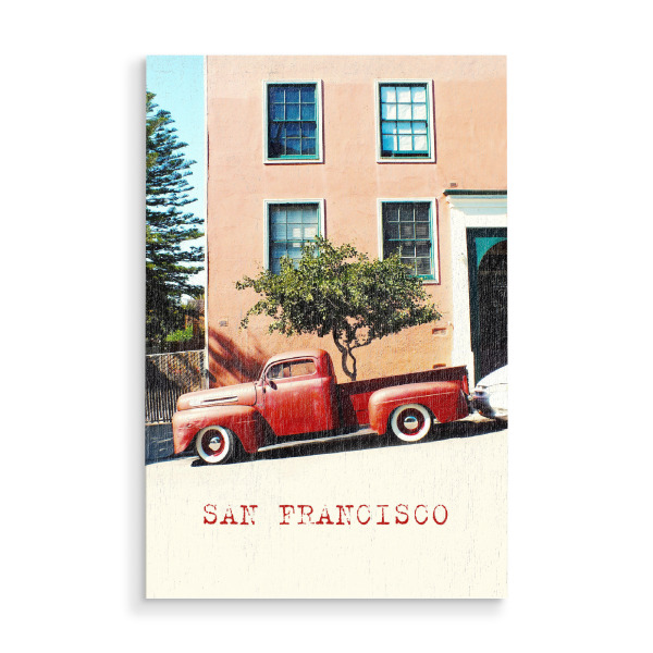 Holzbild "Old Pick-up in San Francisco" artboxONE - Automobile,Städte / San Francisco