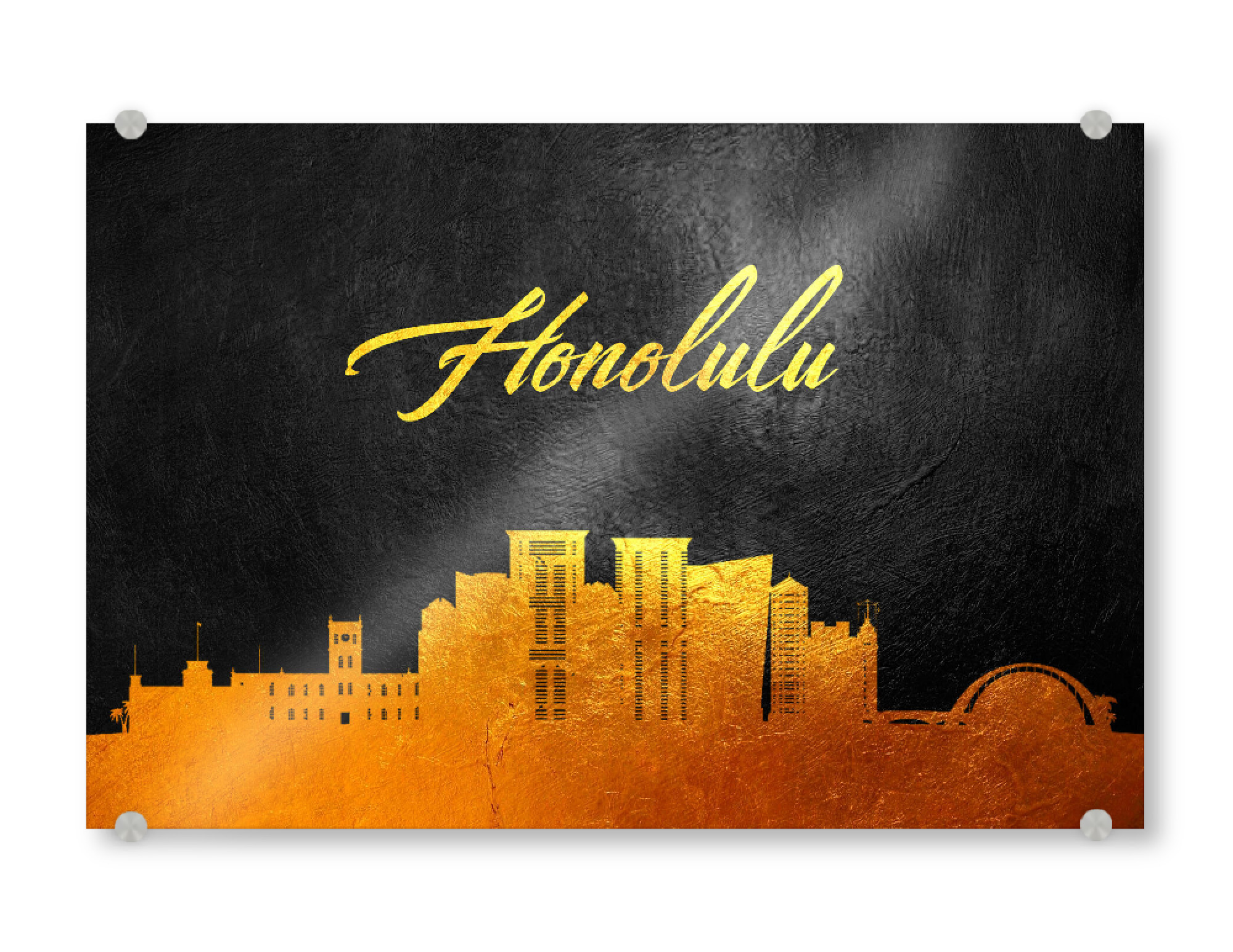 Acrylglasbild "Honolulu Hawaii Gold Skyline" artboxONE - Städte - Honolulu hawaii,Gold,Skyline,City,Stadt