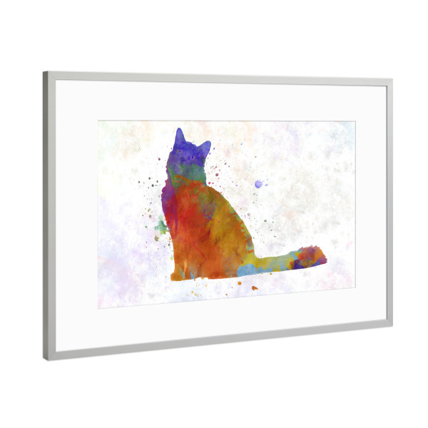 Poster mit Rahmen Silber "Nebelung cat in watercolor" artboxONE - Tiere,Abstrakt