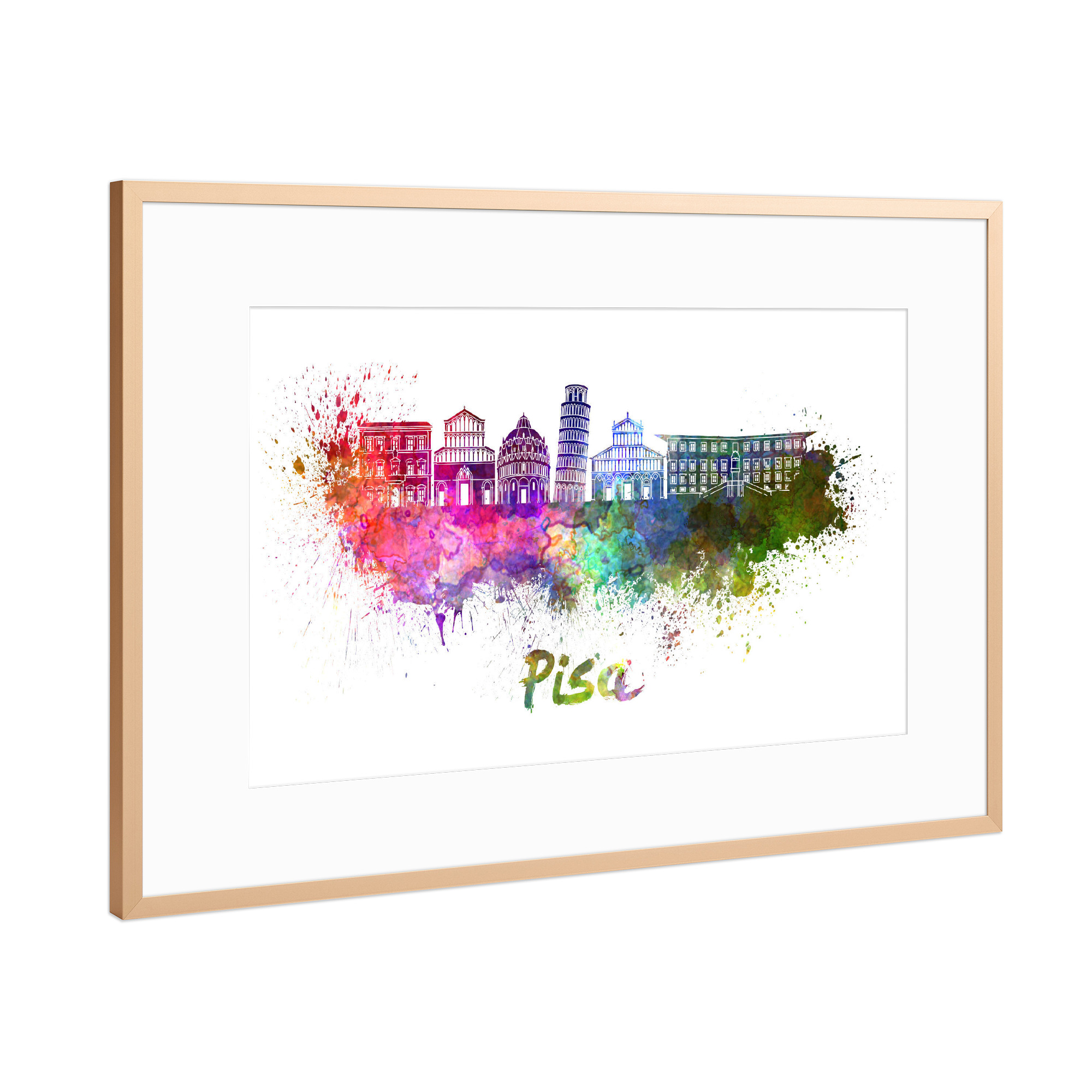 Poster mit Rahmen Kupfer "PISA skyline in watercolor" artboxONE - Städte,Abstrakt,Architektur