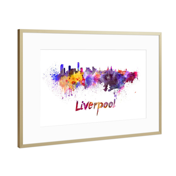 Poster mit Rahmen Gold "LIVERPOOL skyline in watercolor-c" artboxONE - Städte,Abstrakt,Architektur
