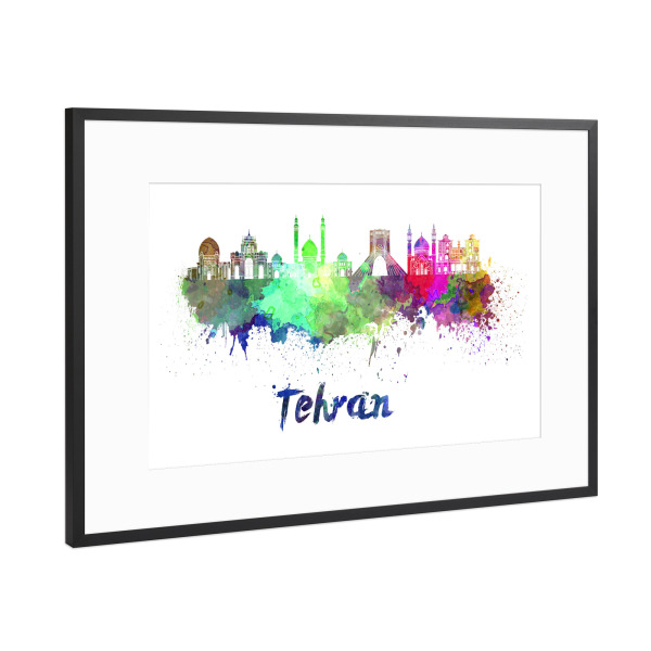 Poster mit Rahmen Schwarz (Metallic) "TEHRAN skyline in watercolor-x" artboxONE - Städte,Abstrakt,Architektur