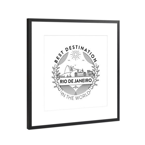 Poster mit Rahmen Schwarz (Metallic) "Rio de Janeiro Badge" artboxONE - Städte,Reise