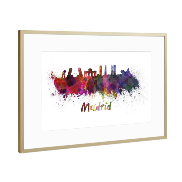 Poster mit Rahmen Gold "MADRID skyline in watercolor-b" artboxONE - Städte,Abstrakt,Architektur