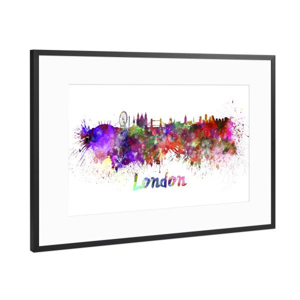 Poster mit Rahmen Schwarz (Metallic) "LONDON skyline in watercolor-b" artboxONE - Städte,Abstrakt,Architektur