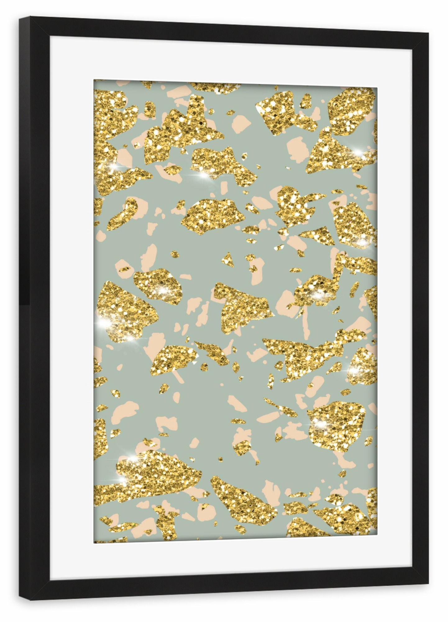 Poster mit Rahmen schwarz "Gold And Grey Terrazzo Pattern" artboxONE - Abstrakt,Geometrie
