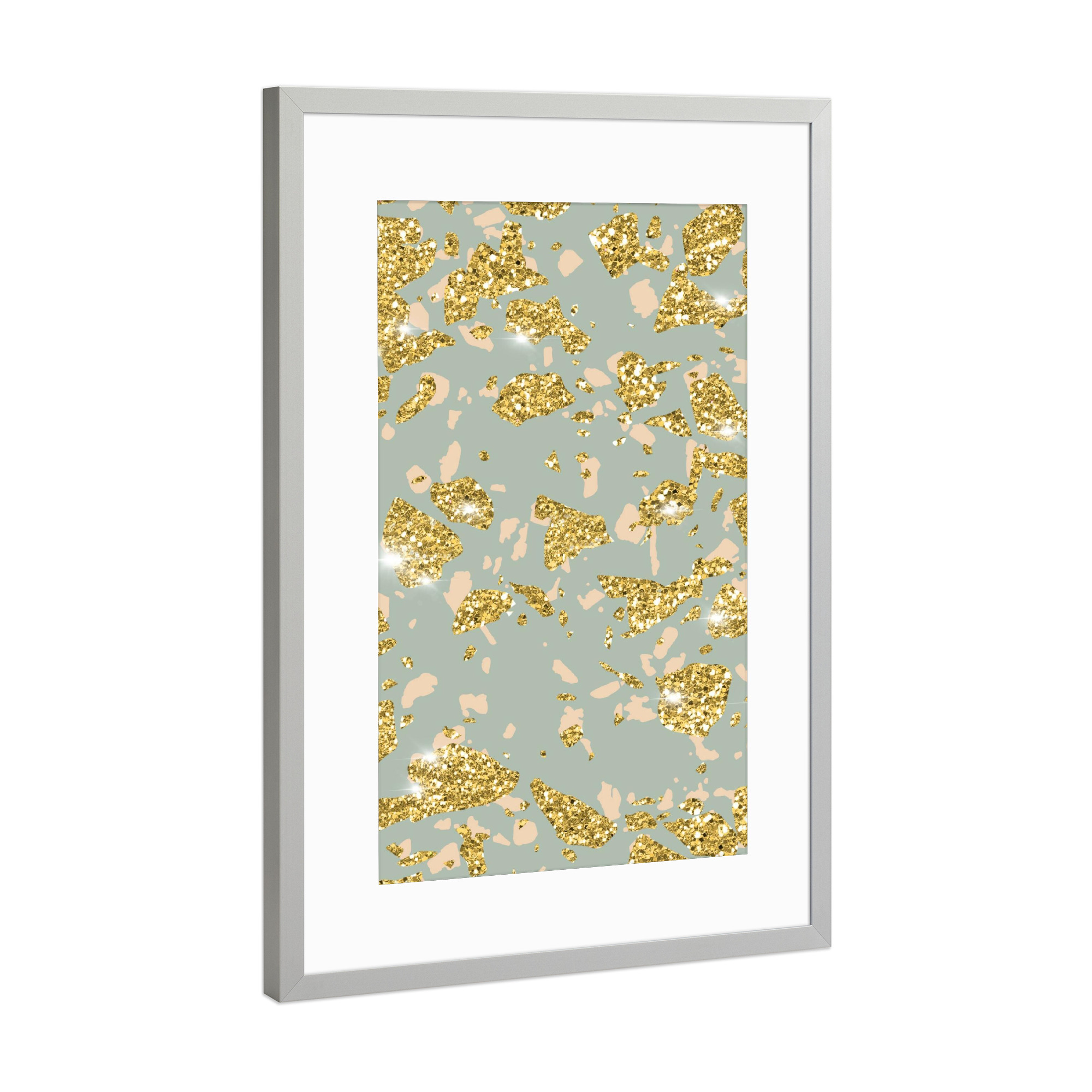 Poster mit Rahmen Silber "Gold And Grey Terrazzo Pattern" artboxONE - Abstrakt,Geometrie