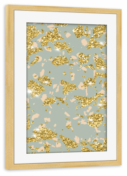 Poster mit Rahmen kiefer "Gold And Grey Terrazzo Pattern" artboxONE - Abstrakt,Geometrie