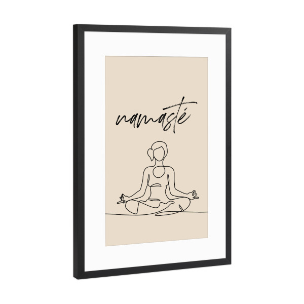Poster mit Rahmen Schwarz (Metallic) "Namsté in beige" artboxONE - Typografie,Menschen