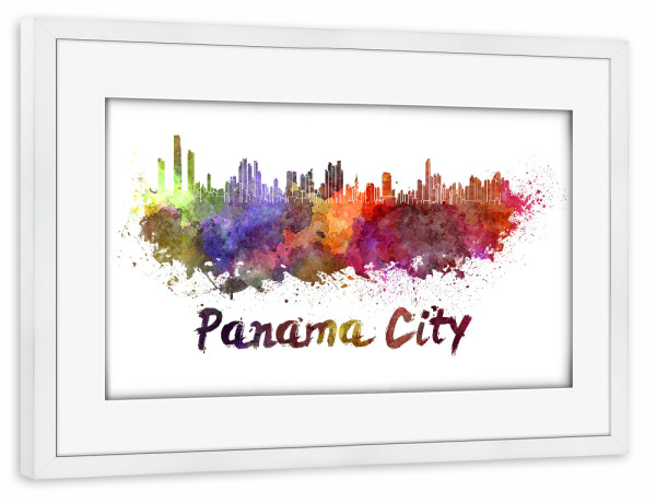 Poster mit Rahmen weiß "PANAMA CITY skyline in watercolor" artboxONE - Städte,Abstrakt,Architektur