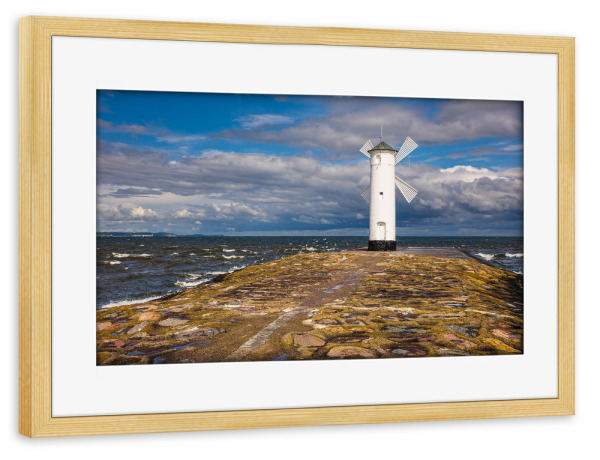 Poster mit Rahmen kiefer "Mole und Mühlenbarke" artboxONE - Natur,Reise,Architektur,Reise / Strand und Meer,Reise / Länder