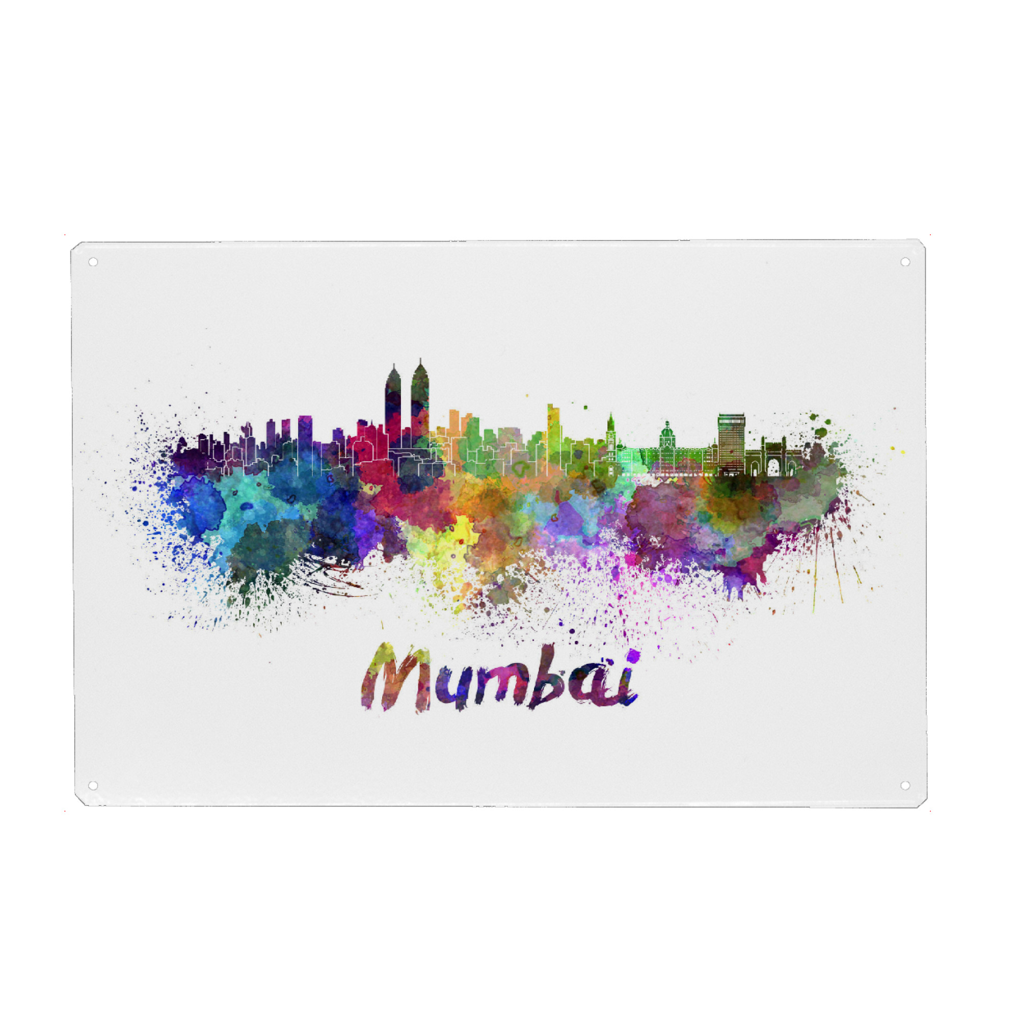 Metall Poster "MUMBAI skyline in watercolor" artboxONE - Städte,Abstrakt,Architektur