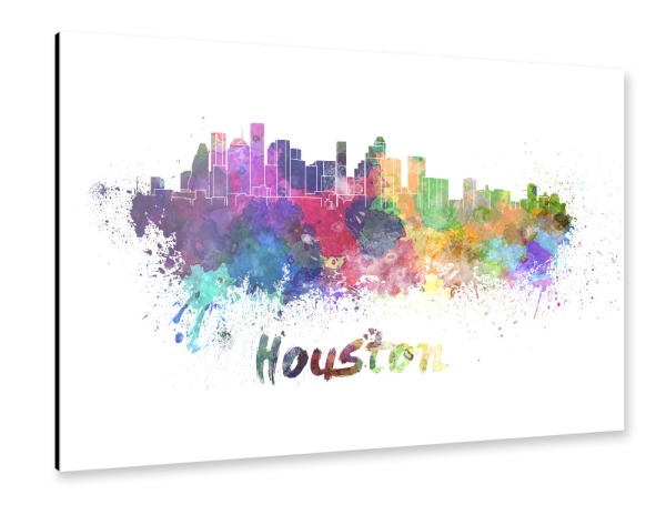 Alu-Dibond "HOUSTON skyline in watercolor-b" 30x20 cm artboxONE