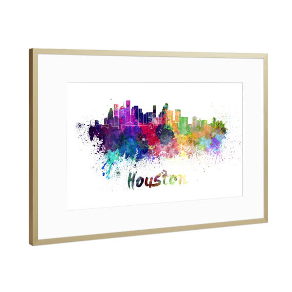 Poster mit Rahmen Gold "HOUSTON skyline in watercolor-b" artboxONE - Städte,Abstrakt,Architektur