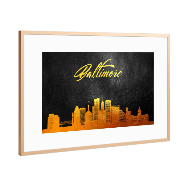 Poster mit Rahmen Kupfer "Baltimore Maryland Gold Skyline" artboxONE - Städte - Baltimore,Maryland,Gold,Skyline,City,Stadt