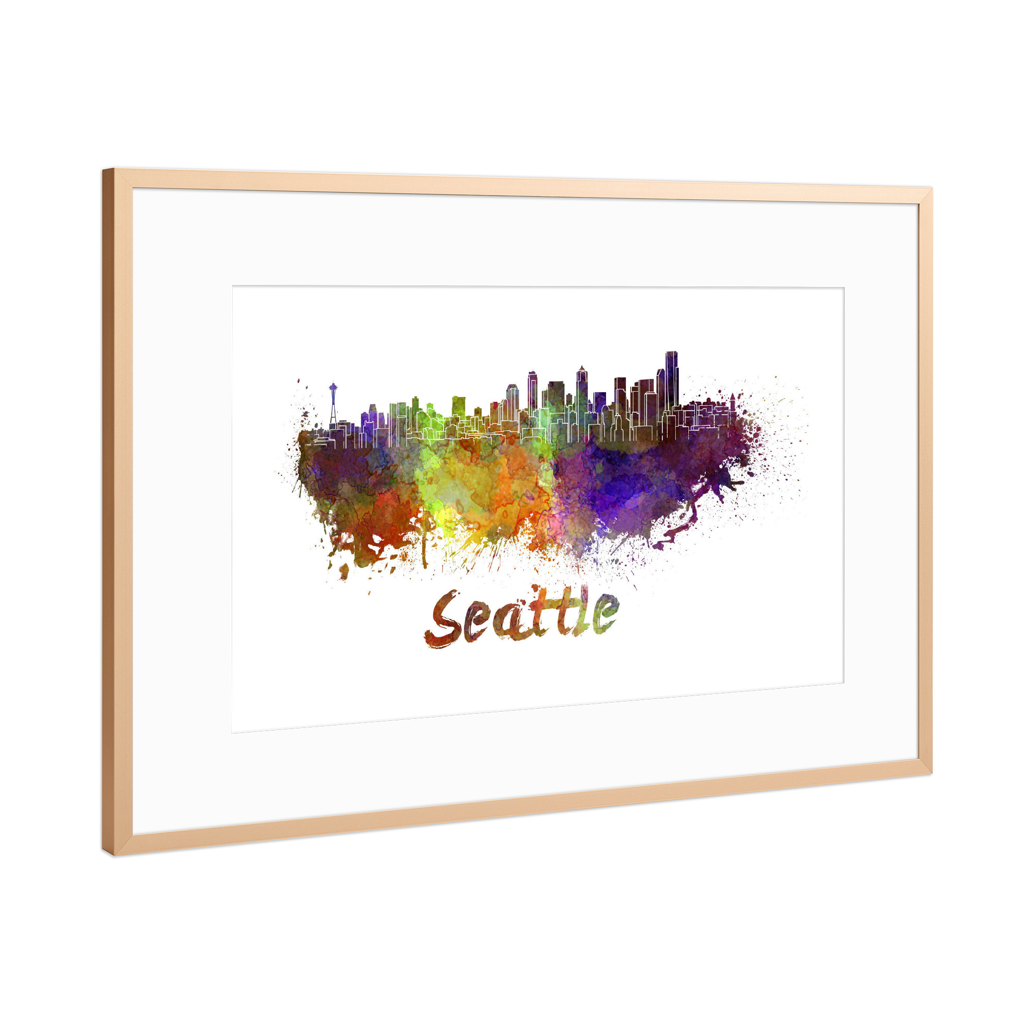 Poster mit Rahmen Kupfer "SEATTLE skyline in colorful" artboxONE - Städte,Abstrakt,Architektur