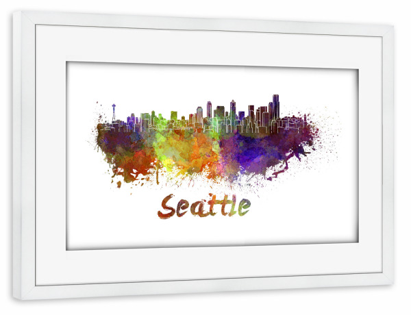 Poster mit Rahmen weiß "SEATTLE skyline in colorful" artboxONE - Städte,Abstrakt,Architektur