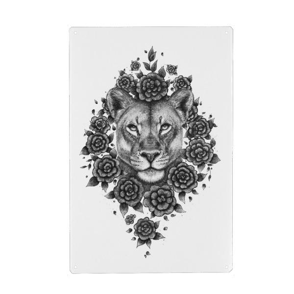 Holzbild "Lioness in flowers" artboxONE - Natur,Floral,Tiere,Für Mama,Lustig