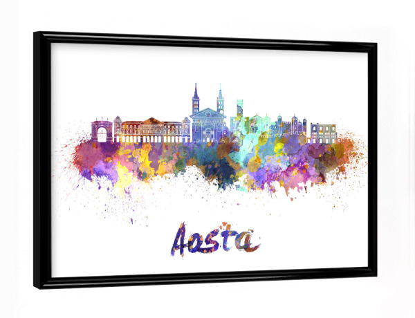 Poster mit schwarzem Rahmen "AOSTA Skyline in watercolor-b" artboxONE - Städte,Reise,Abstrakt,Architektur
