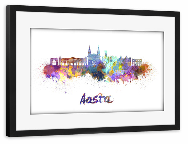 Poster mit Rahmen schwarz "AOSTA Skyline in watercolor-b" artboxONE - Städte,Reise,Abstrakt,Architektur